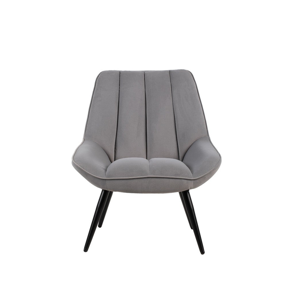 Benjara Rea Accent Chair, Tufted Back w Wrap Around Arms, Gray Velvet