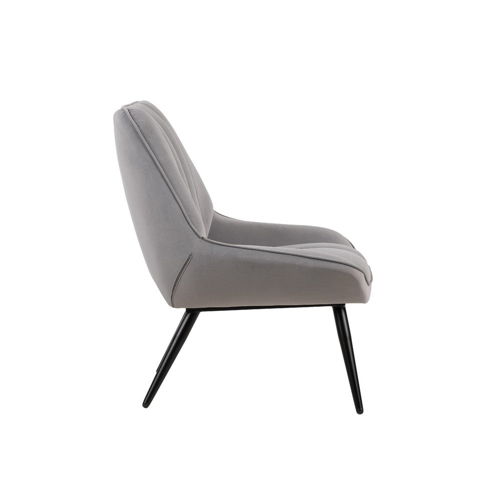 Benjara Rea Accent Chair, Tufted Back w Wrap Around Arms, Gray Velvet