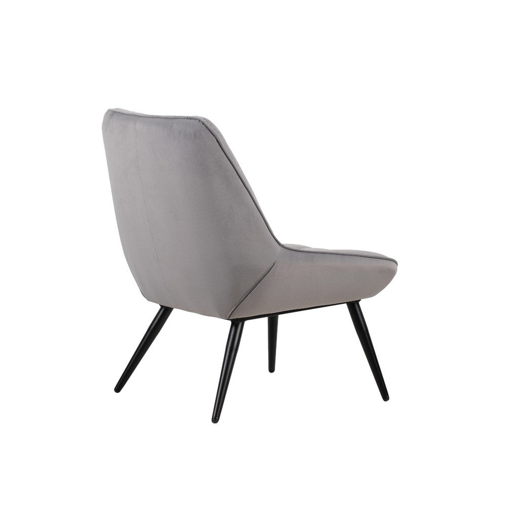 Benjara Rea Accent Chair, Tufted Back w Wrap Around Arms, Gray Velvet
