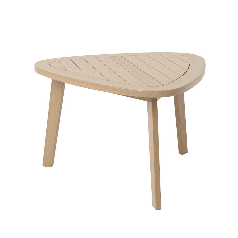 Benjara Outdoor Side End Table, 28 Inch Slatted Triangle Top, Natural Brown
