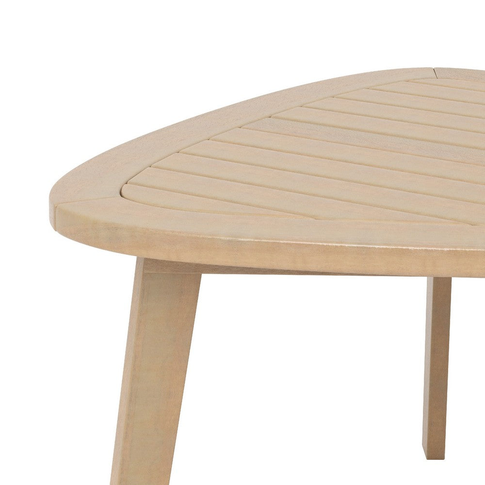 Benjara Outdoor Side End Table, 28 Inch Slatted Triangle Top, Natural Brown