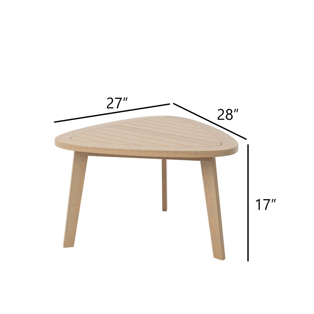 Benjara Outdoor Side End Table, 28 Inch Slatted Triangle Top, Natural Brown
