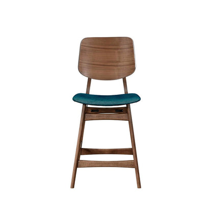 Benjara Scar Counter Height Chair Set of 2, Teal Green Cushion, Walnut Brown