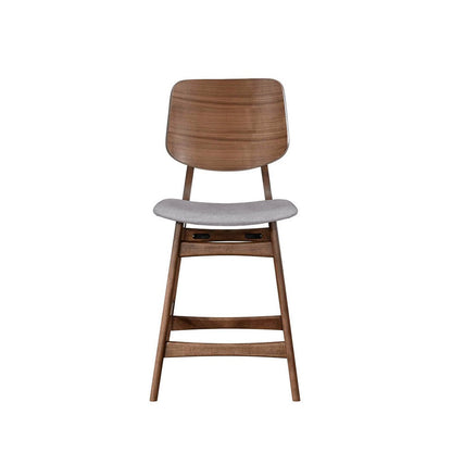 Benjara Scar Counter Height Chair Set of 2, Light Gray Cushion, Walnut Brown