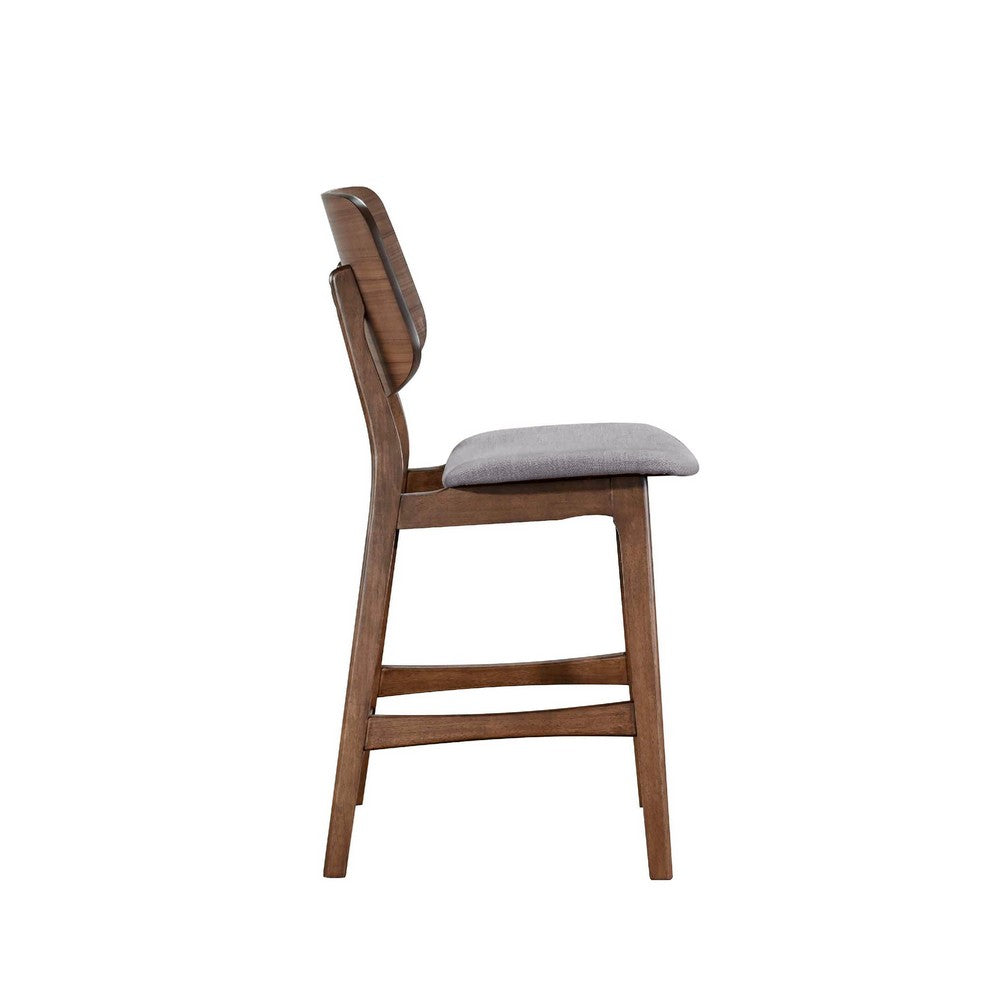 Benjara Scar Counter Height Chair Set of 2, Light Gray Cushion, Walnut Brown