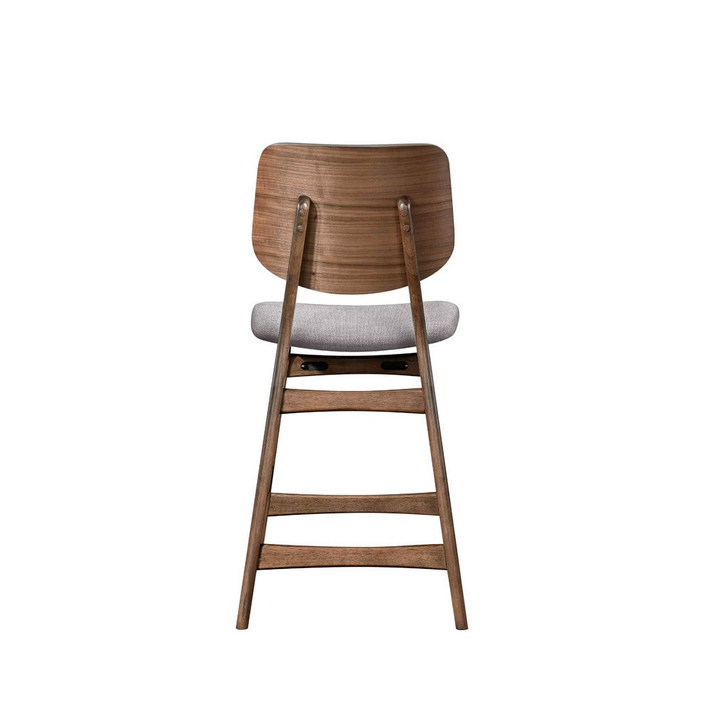 Benjara Scar Counter Height Chair Set of 2, Light Gray Cushion, Walnut Brown