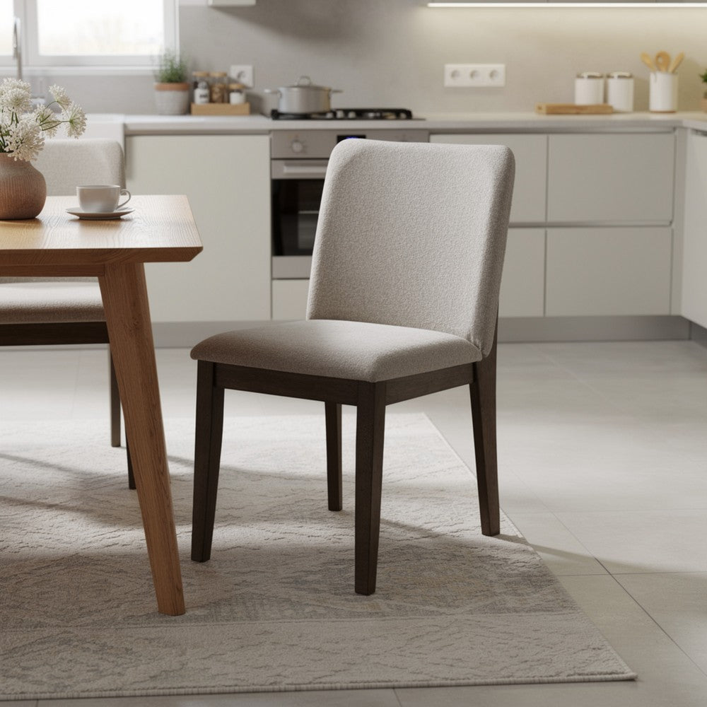 Benjara Ony Dining Side Chair Set of 2, Cream Seat & Back Cushion, Brown