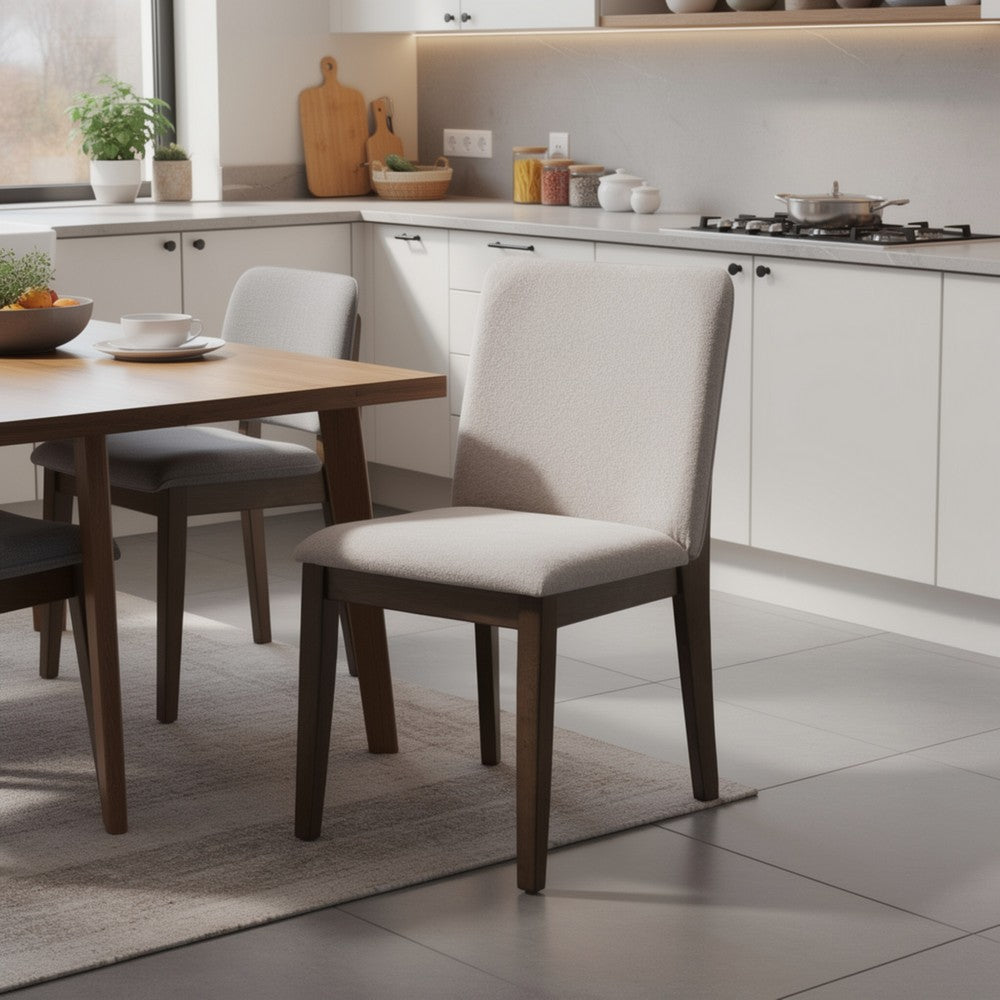 Benjara Ony Dining Side Chair Set of 2, Cream Seat & Back Cushion, Brown