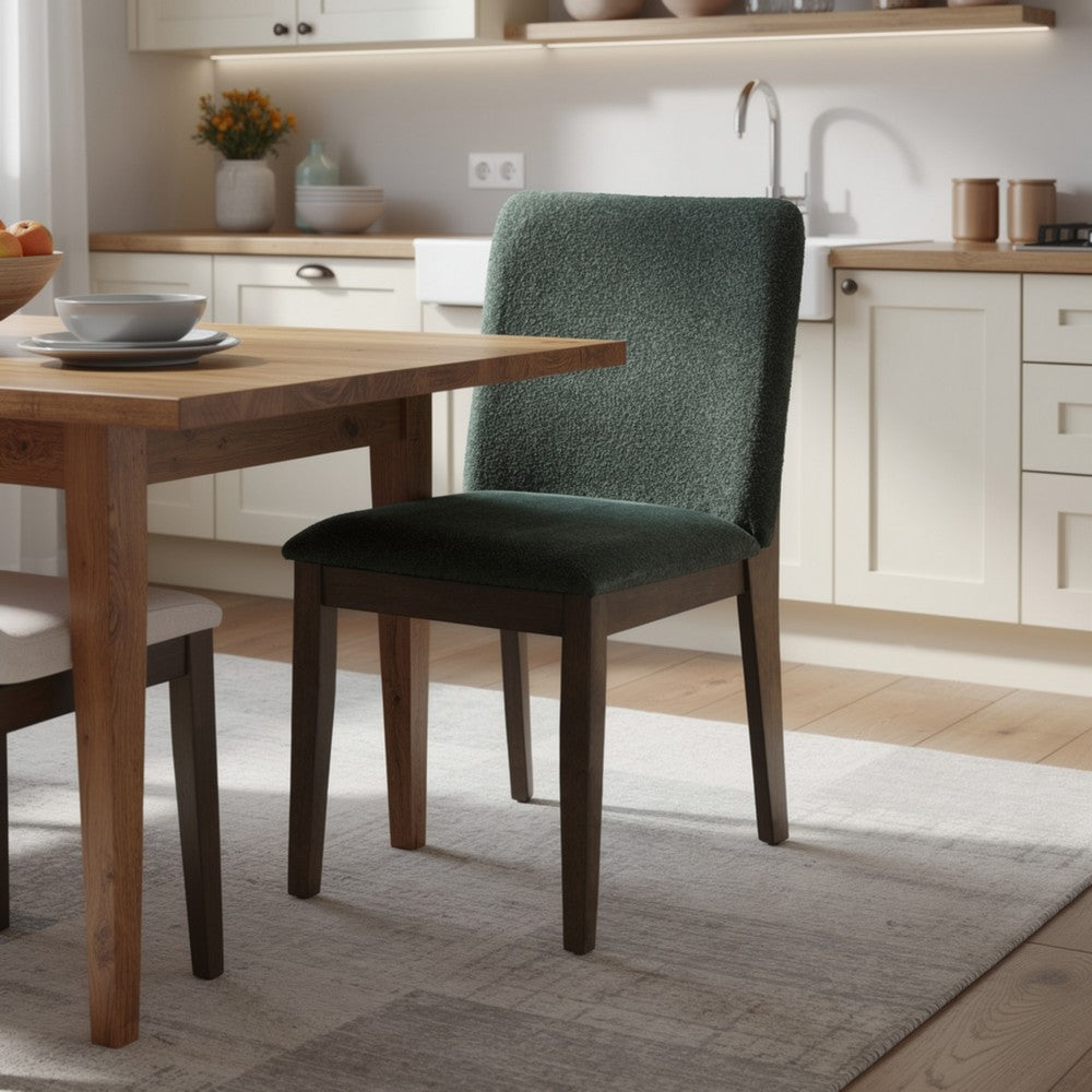 Benjara Ony Dining Side Chair Set of 2, Cream Seat & Back Cushion, Forest Green