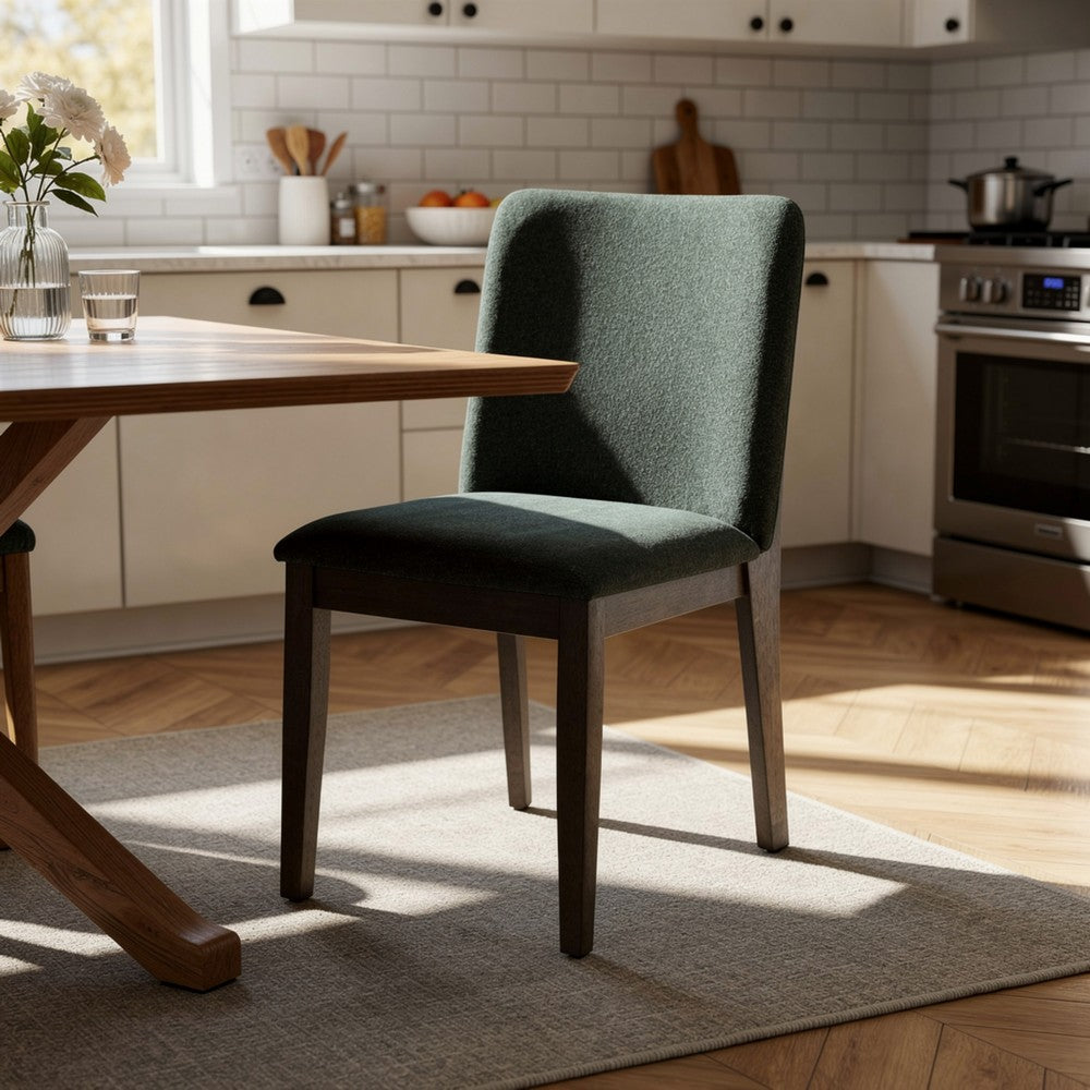 Benjara Ony Dining Side Chair Set of 2, Cream Seat & Back Cushion, Forest Green