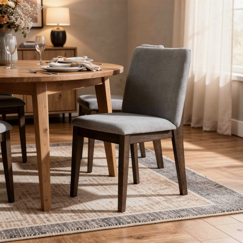 Benjara Ony Dining Side Chair Set of 2, Seat & Back Cushion, Stone Gray, Black