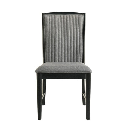 Benjara Sevy Dining Side Chair Set of 2, Gray Ribbed Back, Black Rubberwood