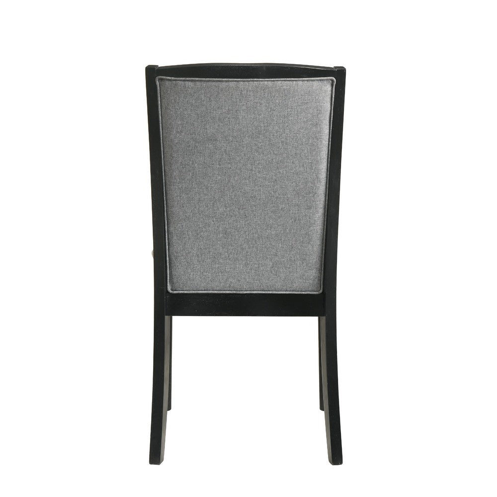 Benjara Sevy Dining Side Chair Set of 2, Gray Ribbed Back, Black Rubberwood