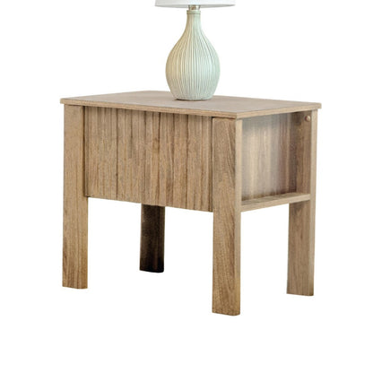 Benjara Modern Side End Table, 1 Drawer, Natural Oak Brown, 22x16 Inch Top
