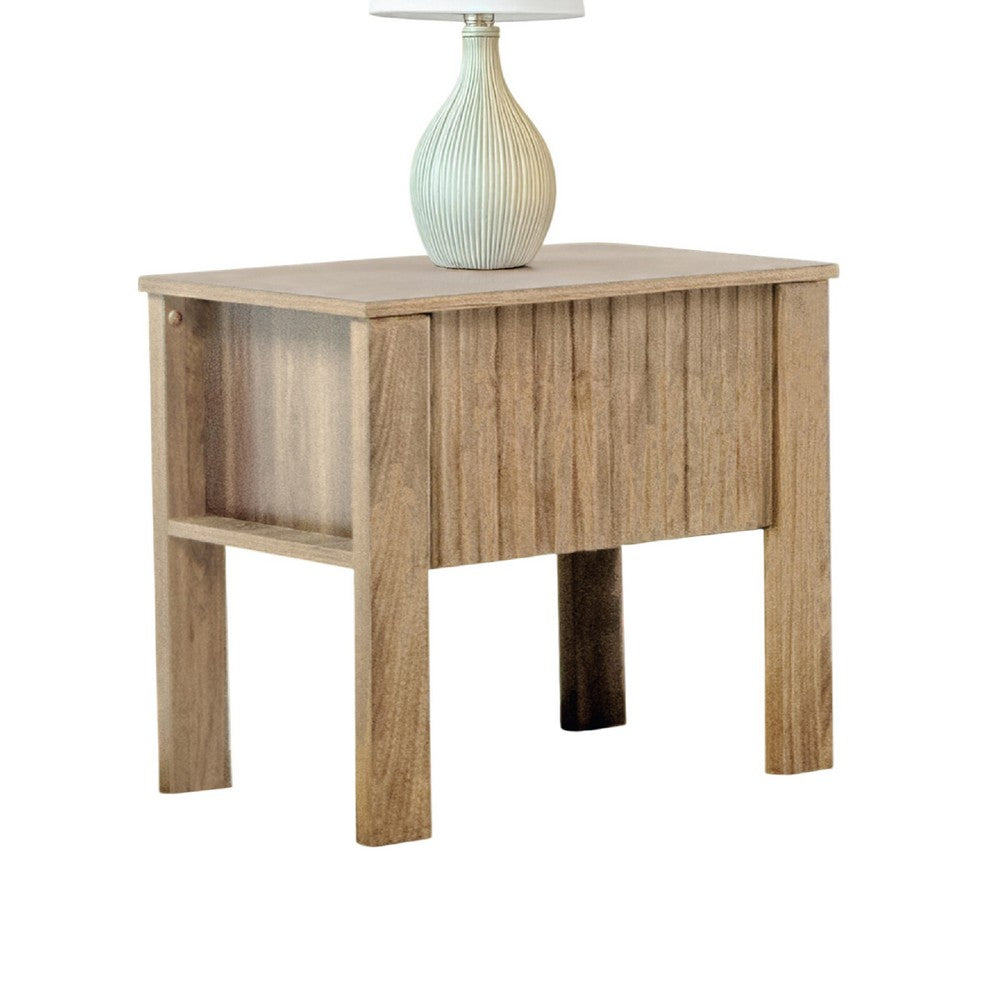 Benjara Modern Side End Table, 1 Drawer, Natural Oak Brown, 22x16 Inch Top