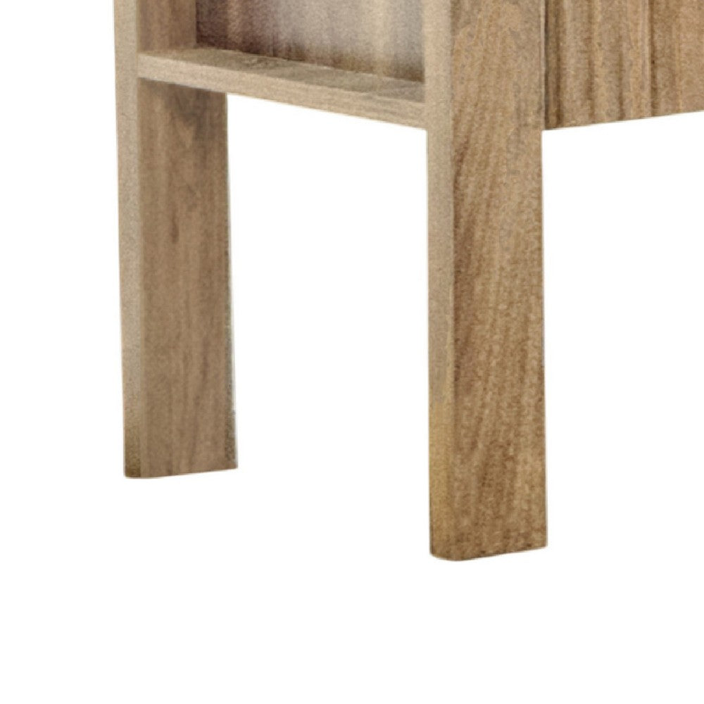 Benjara Modern Side End Table, 1 Drawer, Natural Oak Brown, 22x16 Inch Top