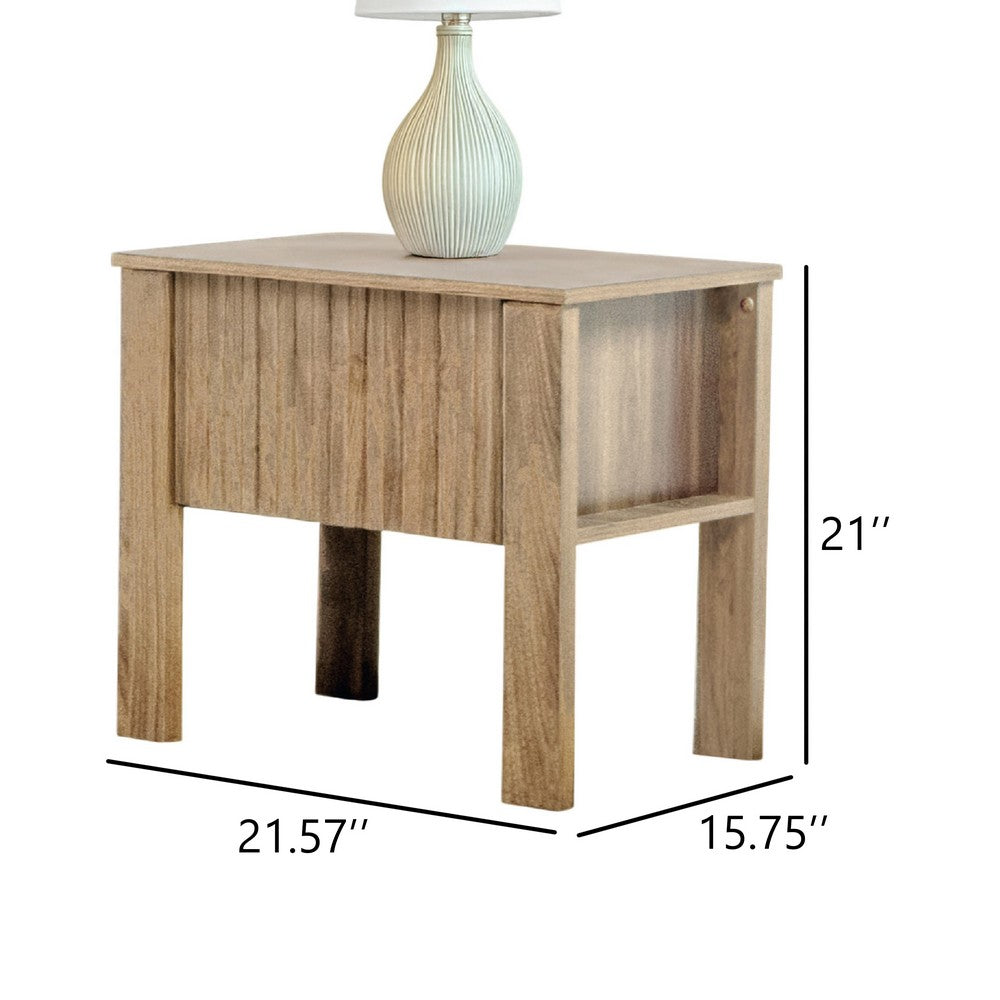 Benjara Modern Side End Table, 1 Drawer, Natural Oak Brown, 22x16 Inch Top