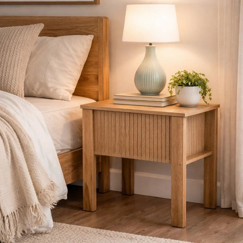 Benjara Modern Side End Table, 1 Drawer, Natural Oak Brown, 22x16 Inch Top