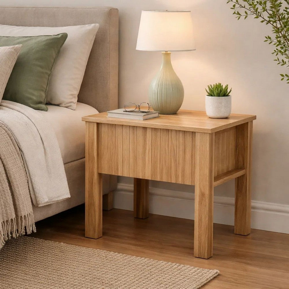 Benjara Modern Side End Table, 1 Drawer, Natural Oak Brown, 22x16 Inch Top