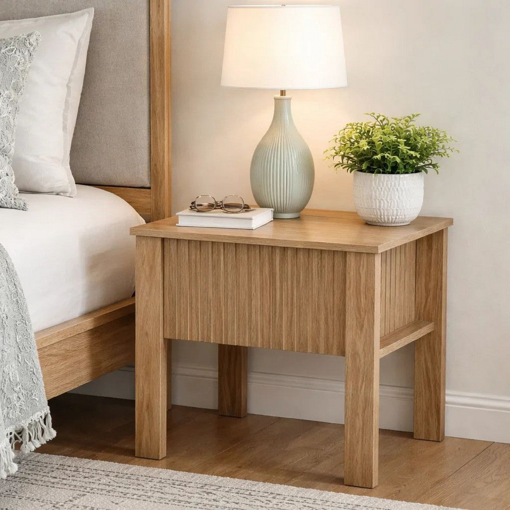 Benjara Modern Side End Table, 1 Drawer, Natural Oak Brown, 22x16 Inch Top