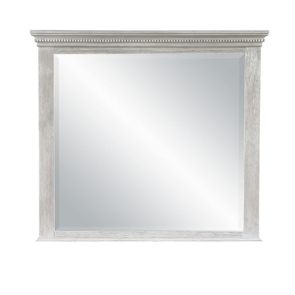 Benjara Vanity Dresser Mirror, Crown Moldings, Mist Gray, 42 Inch