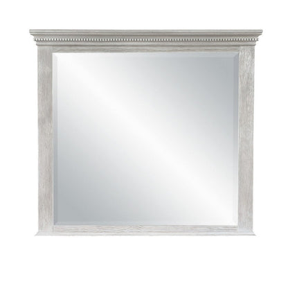 Benjara Vanity Dresser Mirror, Crown Moldings, Mist Gray, 42 Inch
