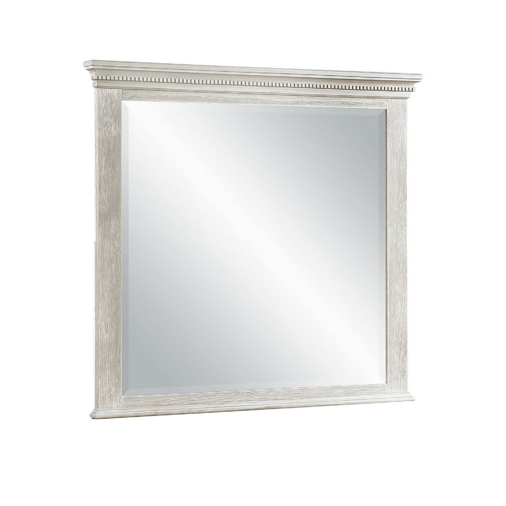 Benjara Vanity Dresser Mirror, Crown Moldings, Mist Gray, 42 Inch