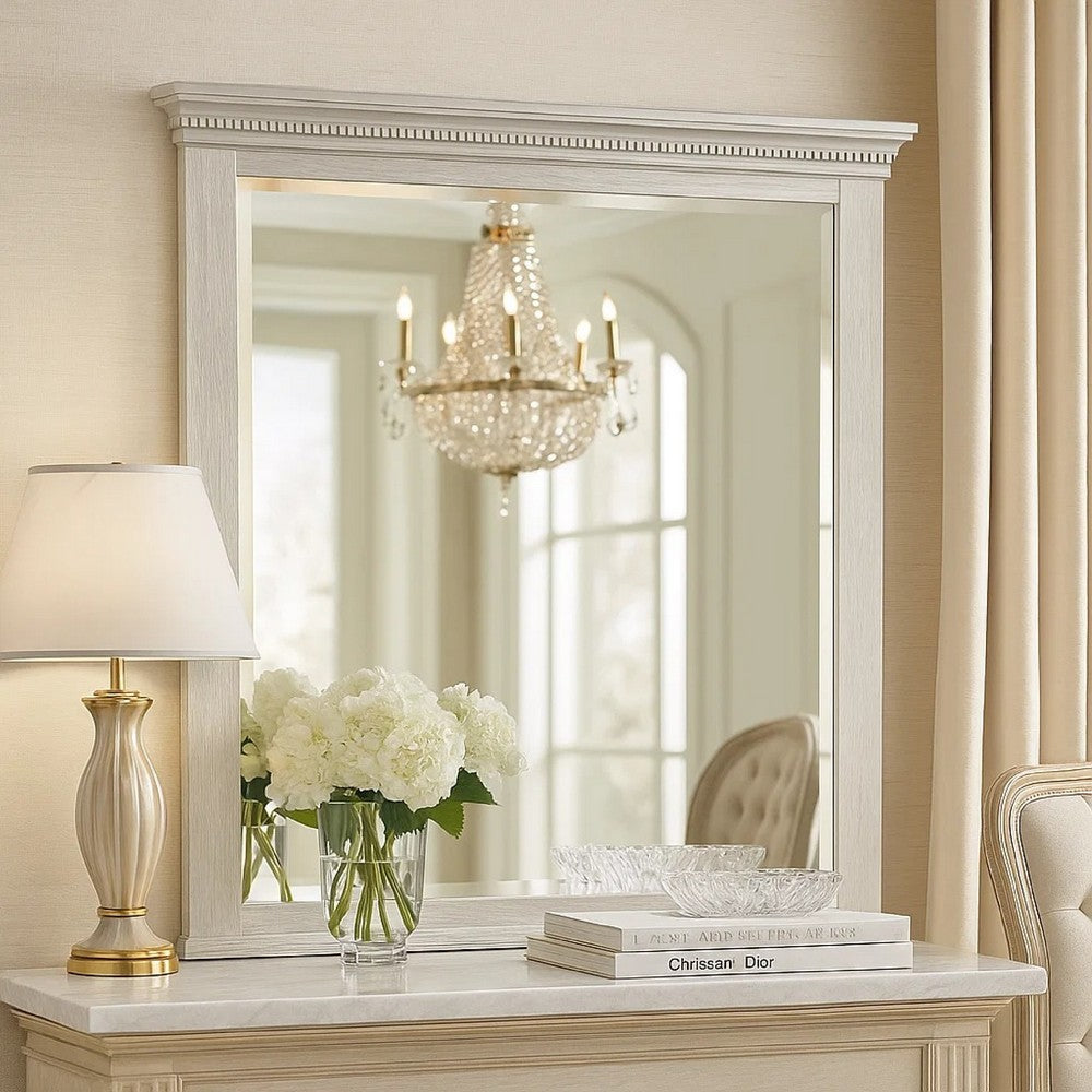 Benjara Vanity Dresser Mirror, Crown Moldings, Mist Gray, 42 Inch