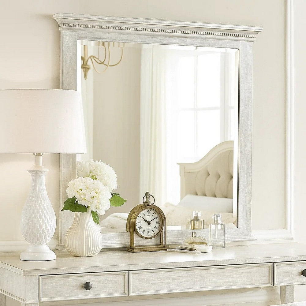 Benjara Vanity Dresser Mirror, Crown Moldings, Mist Gray, 42 Inch