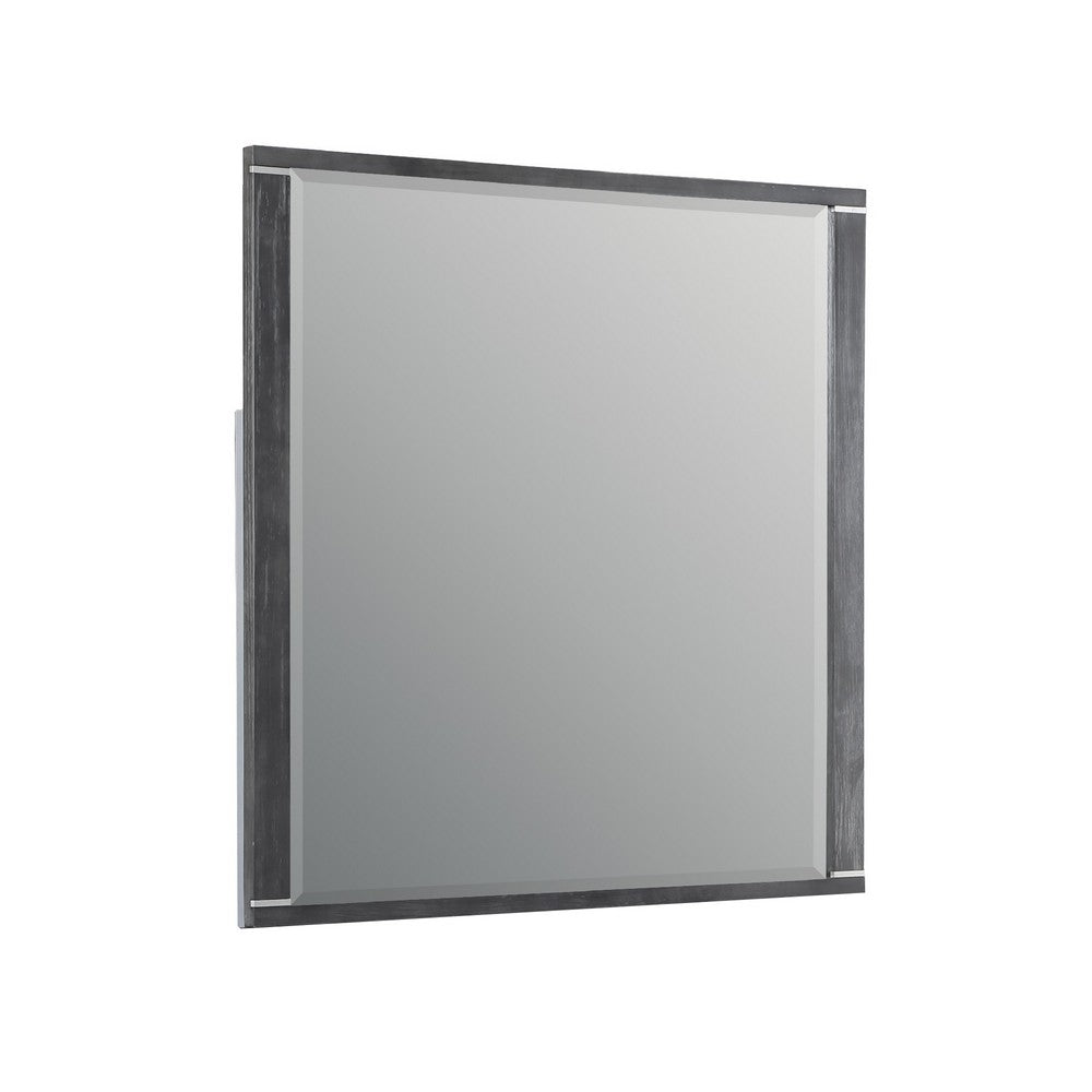 Benjara Odiy Vanity Dresser Mirror, Charcoal Gray, 42 Inch Solid Pine Wood