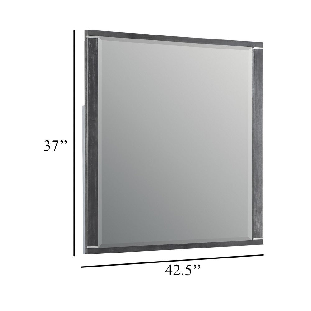 Benjara Odiy Vanity Dresser Mirror, Charcoal Gray, 42 Inch Solid Pine Wood