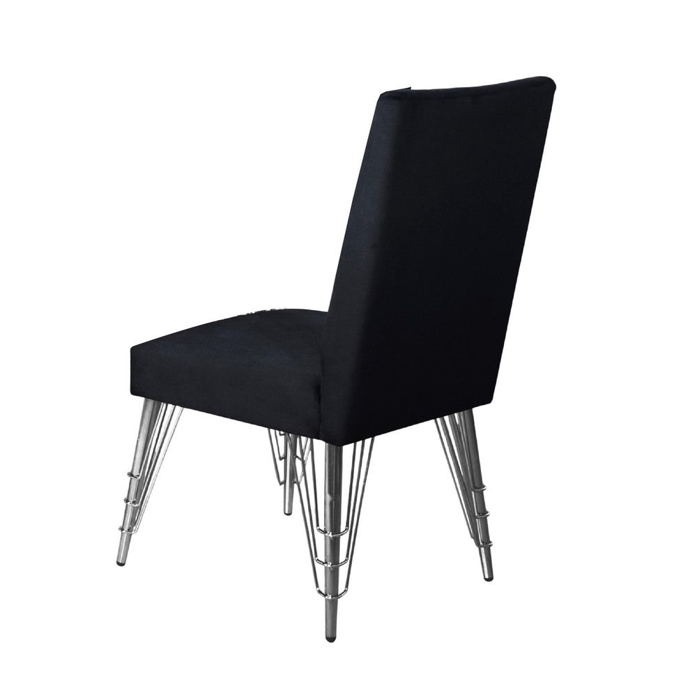 Benjara Zoe Dining Side Chair Set of 2, Black Velvet Upholstery, Chrome Legs