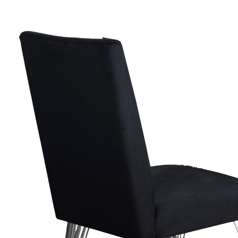 Benjara Zoe Dining Side Chair Set of 2, Black Velvet Upholstery, Chrome Legs