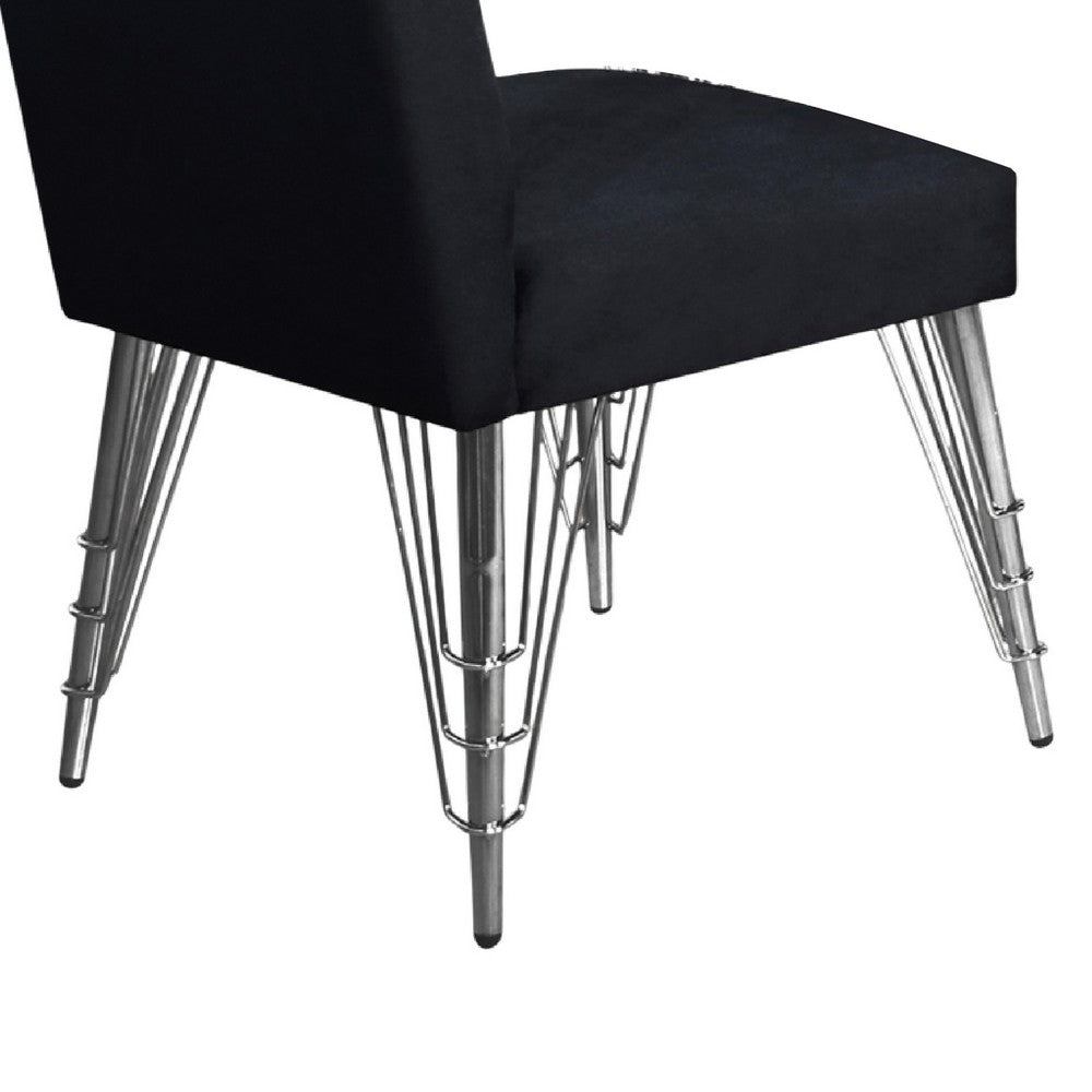 Benjara Zoe Dining Side Chair Set of 2, Black Velvet Upholstery, Chrome Legs