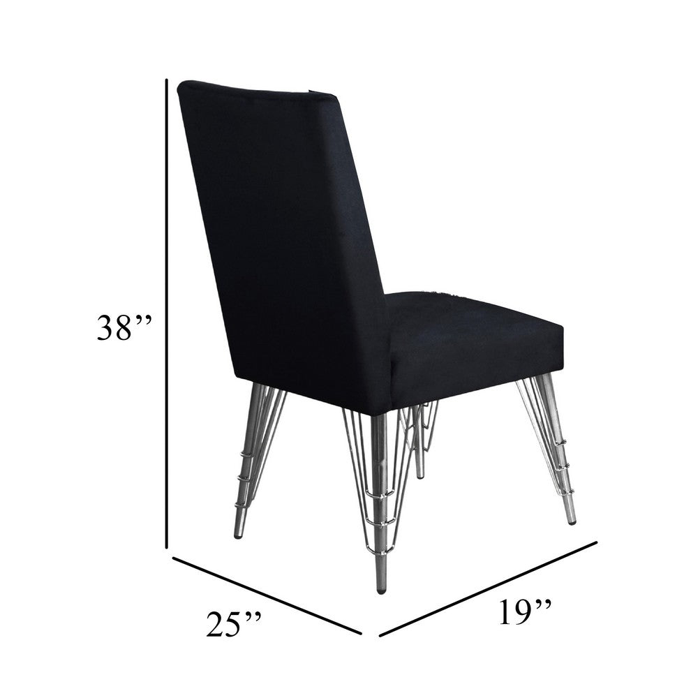 Benjara Zoe Dining Side Chair Set of 2, Black Velvet Upholstery, Chrome Legs