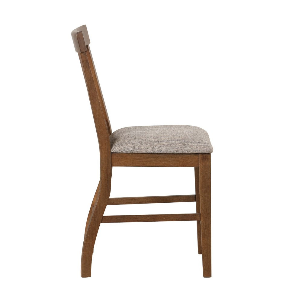 Benjara Counter Height Chair Set of 2, Brown Slatted Back, Gray Polyester