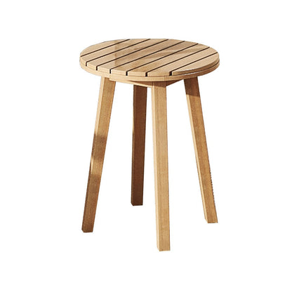Benjara Heya Outdoor Side End Table, 20 Inch Slatted Round Top, Natural Brown