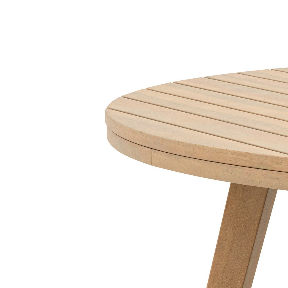 Benjara Heya Outdoor Side End Table, 20 Inch Slatted Round Top, Natural Brown