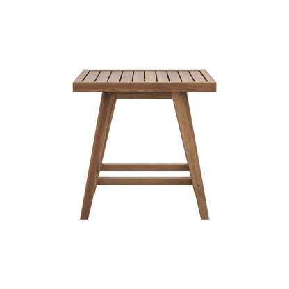 Benjara Outdoor Side End Table, 24 Inch Slatted Top, Natural Brown Acacia Wood