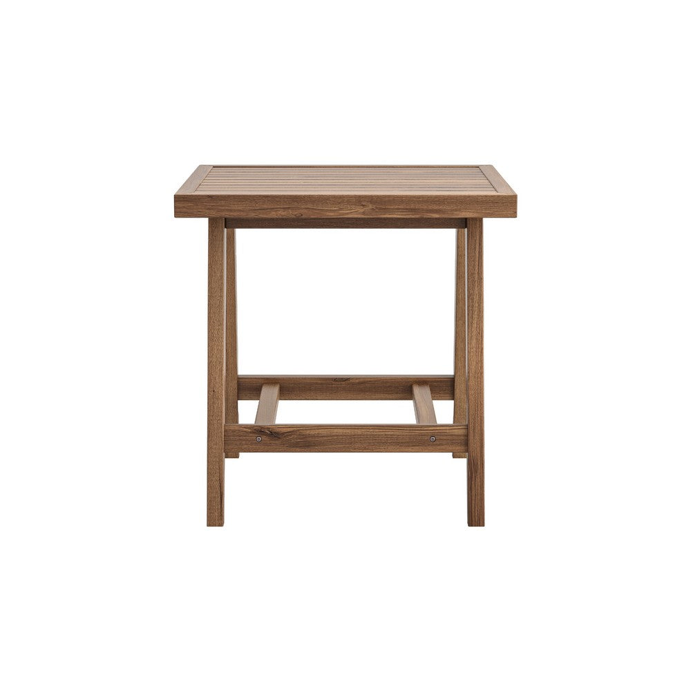 Benjara Outdoor Side End Table, 24 Inch Slatted Top, Natural Brown Acacia Wood