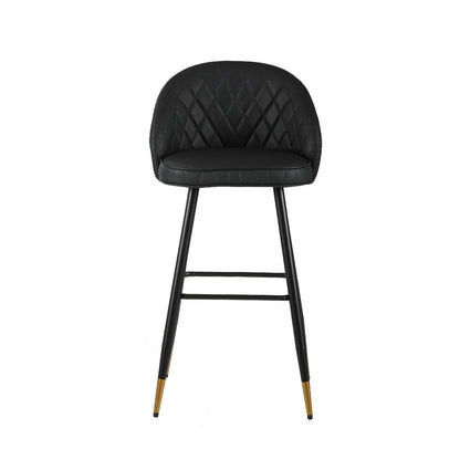 Benjara Oby Bar Height Chair Set of 2, Tufted Black Vegan Leather, Angled Legs