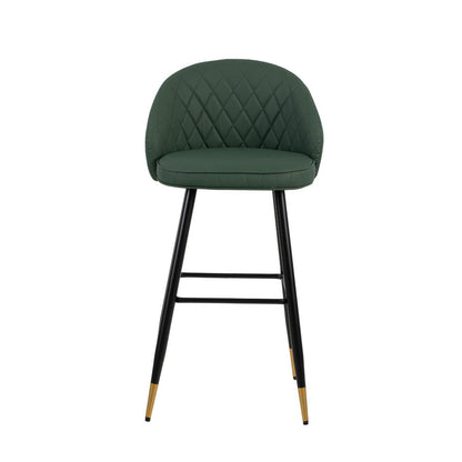Benjara Oby Bar Height Chair Set of 2, Tufted Green Vegan Leather, Angled Legs