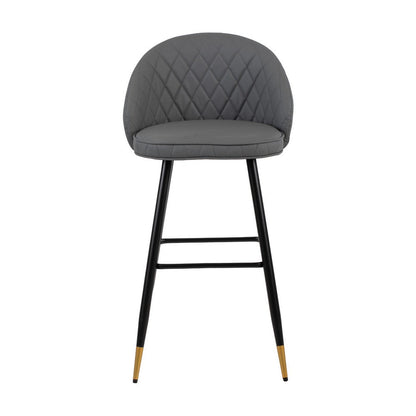 Benjara Oby Bar Height Chair Set of 2, Tufted Gray Vegan Leather, Angled Legs
