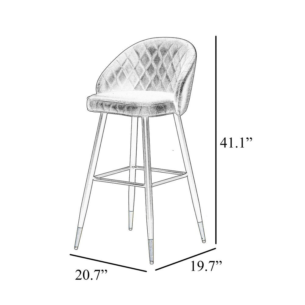 Benjara Oby Bar Height Chair Set of 2, Tufted Gray Vegan Leather, Angled Legs