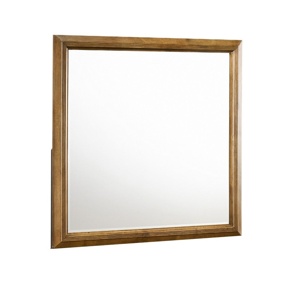 Benjara Tey Vanity Dresser Mirror, Honey Brown, Solid Rubberwood 39 Inch