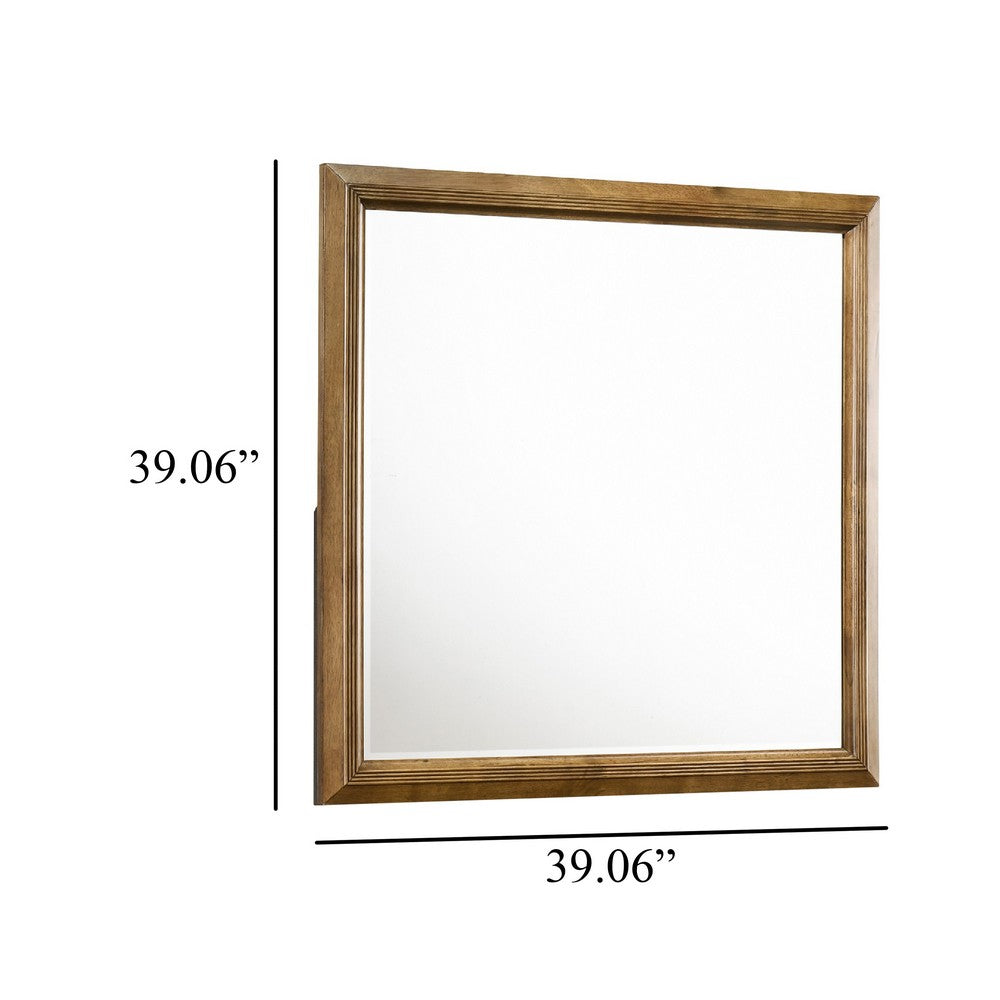 Benjara Tey Vanity Dresser Mirror, Honey Brown, Solid Rubberwood 39 Inch