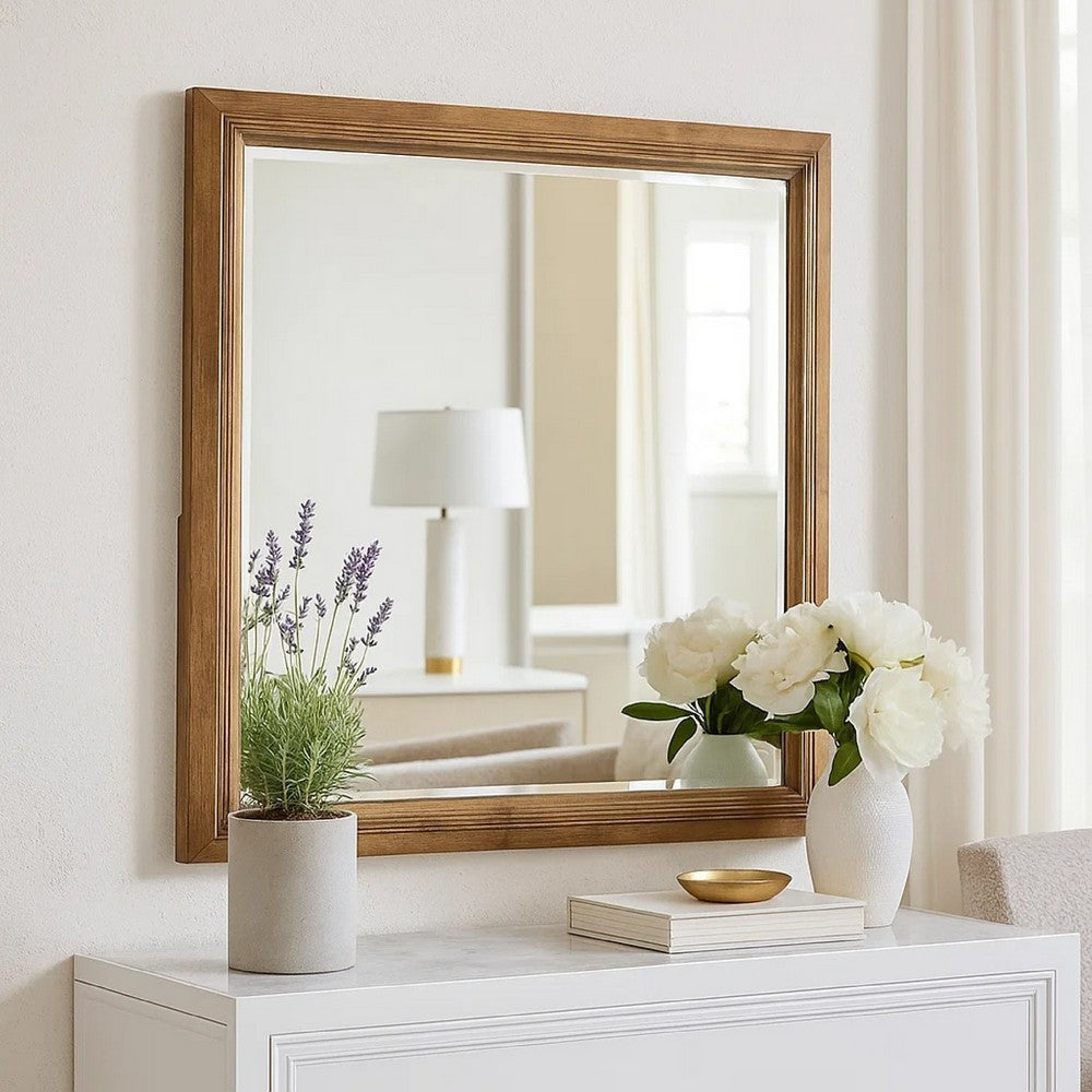 Benjara Tey Vanity Dresser Mirror, Honey Brown, Solid Rubberwood 39 Inch