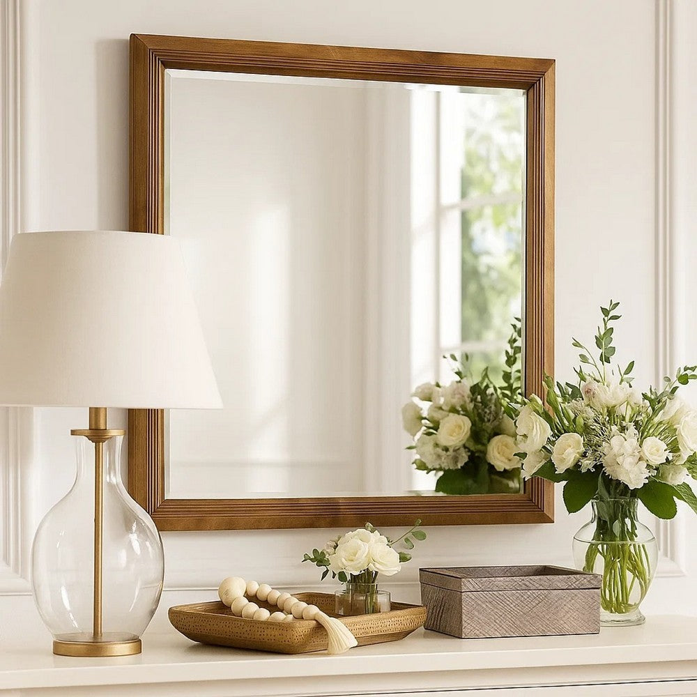 Benjara Tey Vanity Dresser Mirror, Honey Brown, Solid Rubberwood 39 Inch