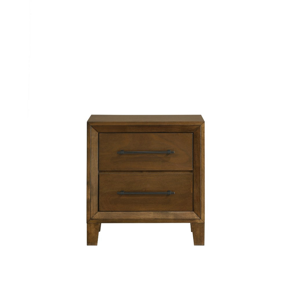 Benjara Lary Nightstand, 2 Drawers, Rustic Farmhouse Walnut Brown Finish