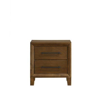 Benjara Lary Nightstand, 2 Drawers, Rustic Farmhouse Walnut Brown Finish